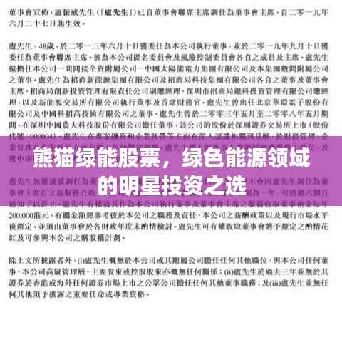 熊猫绿能股票,绿色能源领域的明星投资之选